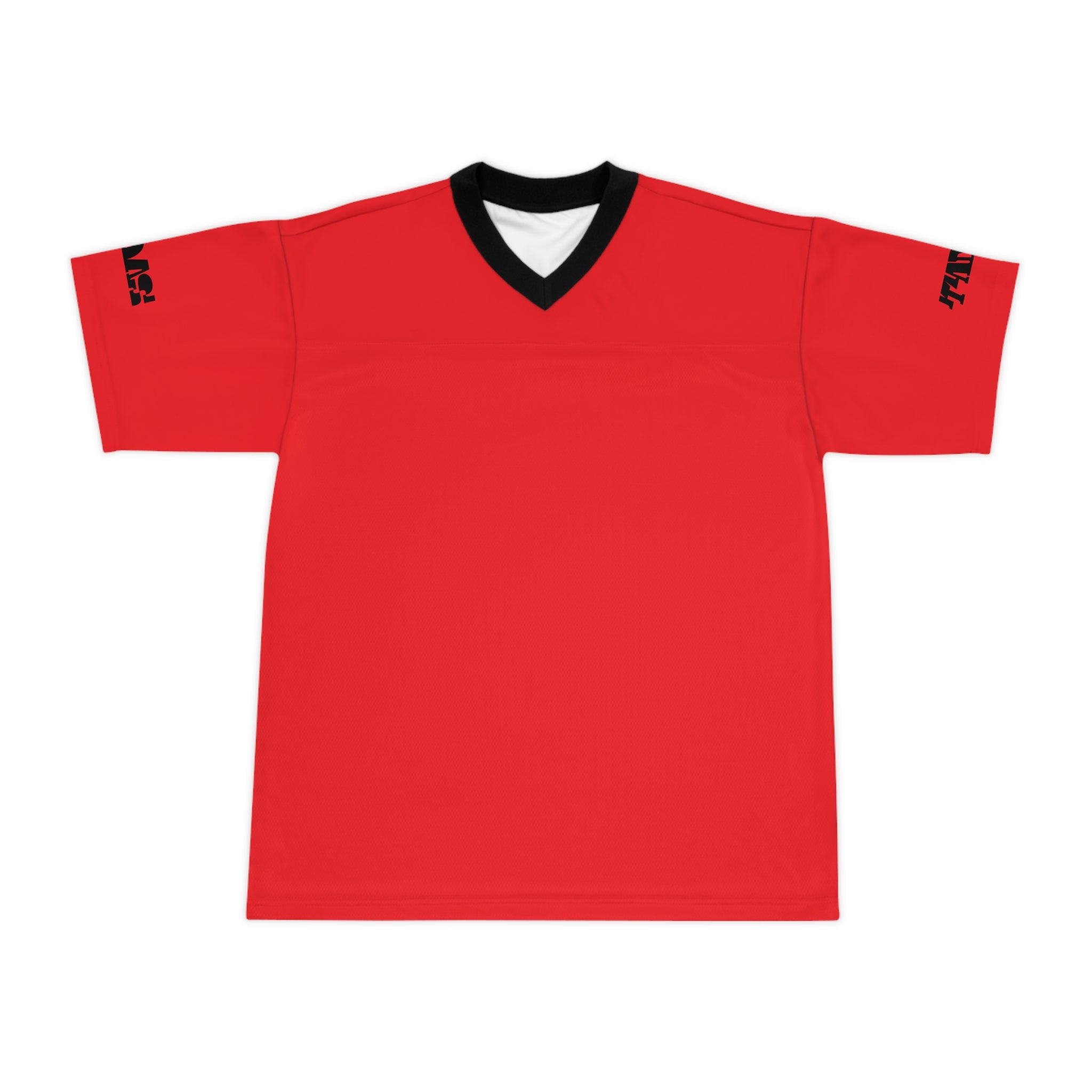 Red sports jersey with black accents on a white background